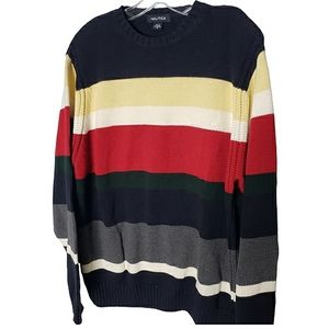 Vintage Nautica Bold Striped Cotton Nautical Grandpa Crewneck Preppy Sweater L/X